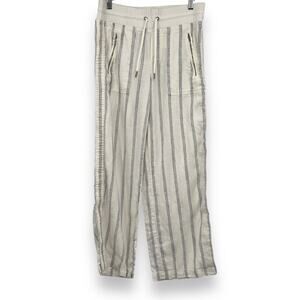 Athleta Cabo Tide Linen Wide Leg Pants Women’s 4 Cream Nautical Striped Beach
